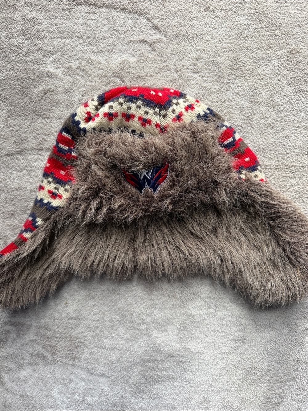 Washington Capitals Red Knit Trapper Hat with Faux Fur